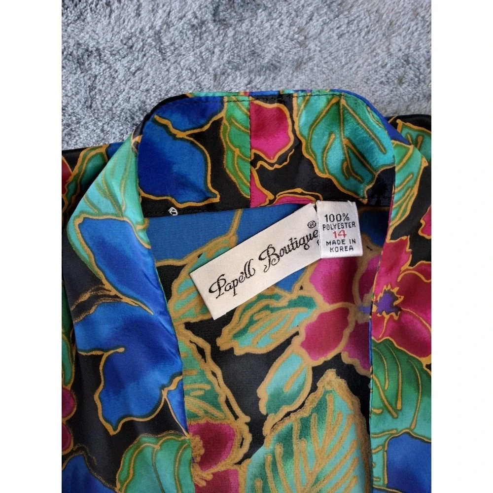 Vintage Papell Boutique Floral Womens 14 Dress 1990s bright colorful W/Belt‎